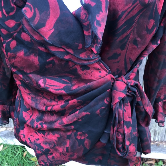 Connected Apparel Wrap Blouse w/ Ruffled collar & front w/ Side Tie & Longsleeve - Picture 7 of 11